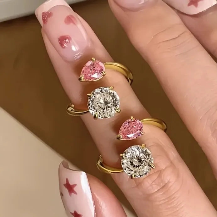 Elegant Open Cocktail Ring with Pink & White Cubic Zirconia Brass Jewelry