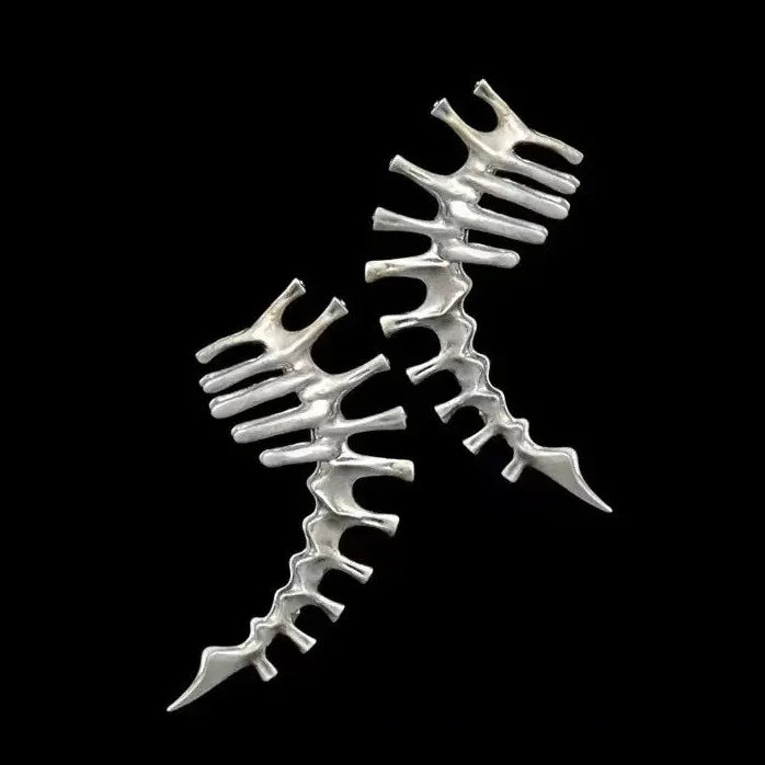 Vintage Punk Silver Thorn Spine Bone Clip-On Earrings Hiphop Jewelry Gift