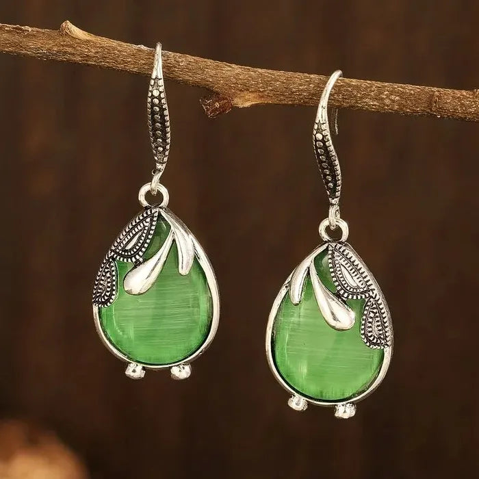 Bohemian Green Stone Drop Earrings for Women Zinc Alloy Romantic Wedding Gift
