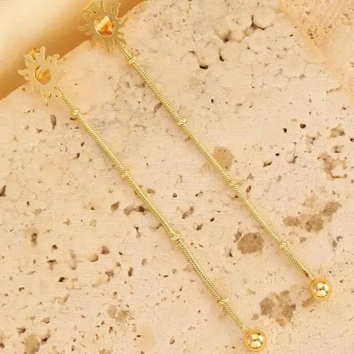 Retro Small Sunflower Copper Tassel Drop Earrings for Women Ethnic Jewelry