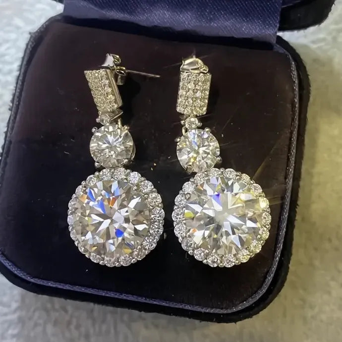 Noble Lady Geometric Brass Drop Earrings with Bright Cubic Zirconia Gift
