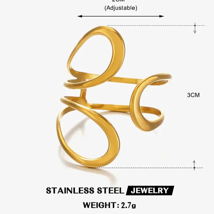 Gold Stainless Steel Punk Geometric Irregular Open Chain Ring for Women Jewelry