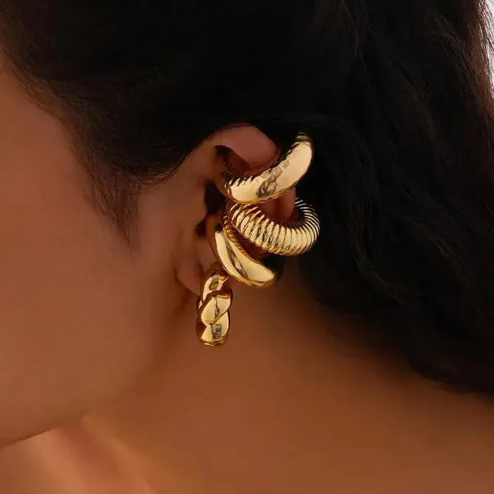 4Pcs Geometric C-Shape Ear Cuff Clip-On Earrings for Women Stylish Jewelry