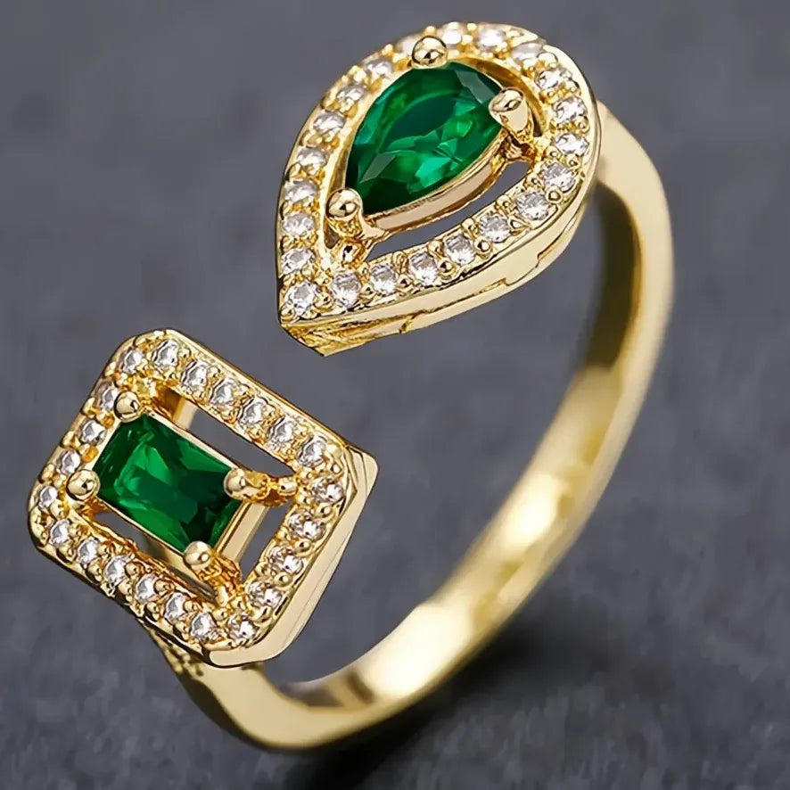 Geometric Cuff Opening Ring for Women Silver Gold Color Cubic Zirconia Fashion Jewelry