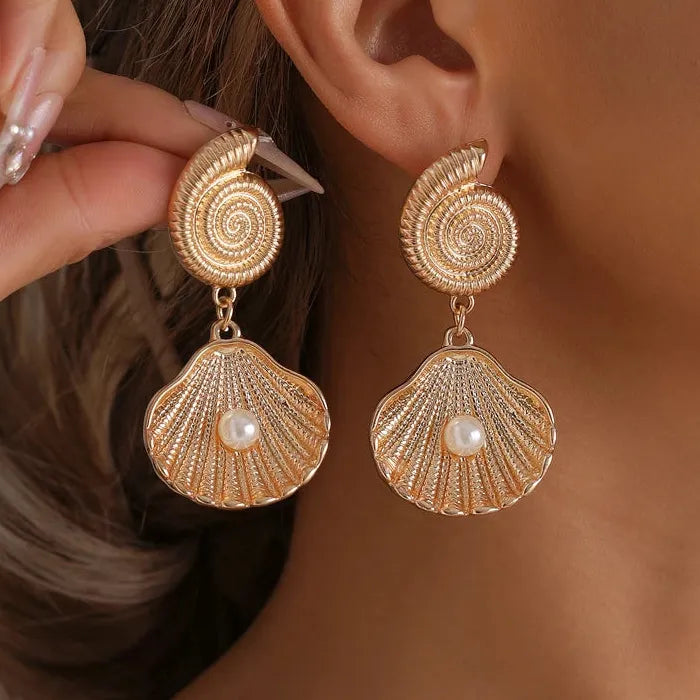 Asymmetric Seashell Pearl Starfish Drop Earrings Zinc Alloy Jewelry Gift Women