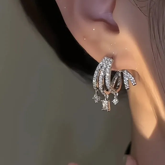 Elegant Multilayer Geometric CZ Drop Earrings Copper Alloy Wedding Jewelry for Women