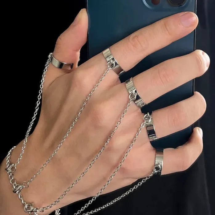 Vintage Punk Gothic Scorpion Chain Ring and Bracelet Set Jewelry for Women Men