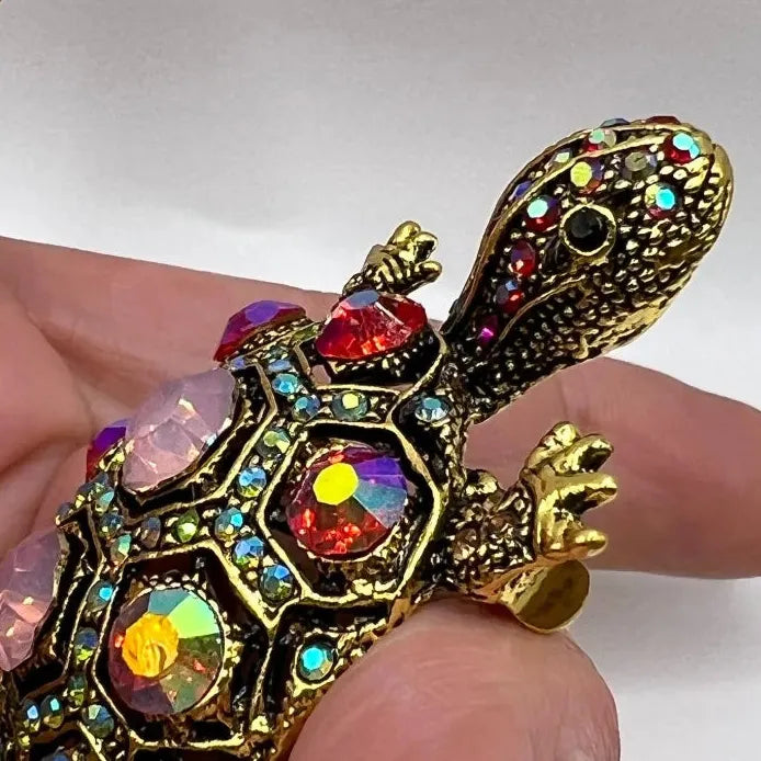 Women's Vintage Turtle Animal Brooch Diamond Studded Small Pin Accessory