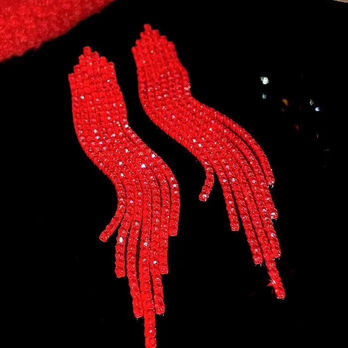 Irregular Long Tassel Geometric Drop Earrings for Women Copper Rhinestone Gift