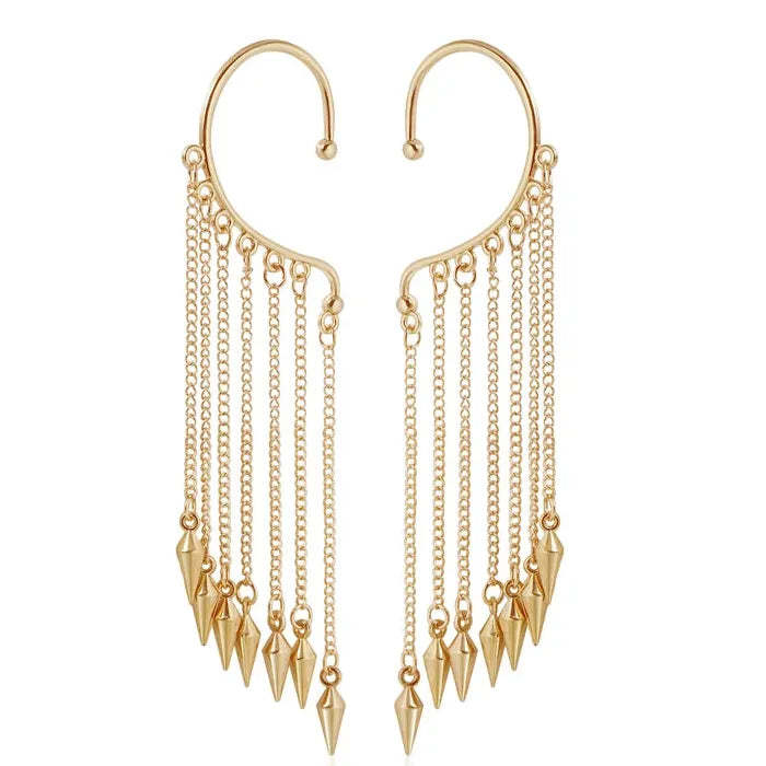 Adjustable Metal Rivet Tassel Clip-On Earrings for Women Hip-Hop Punk Jewelry