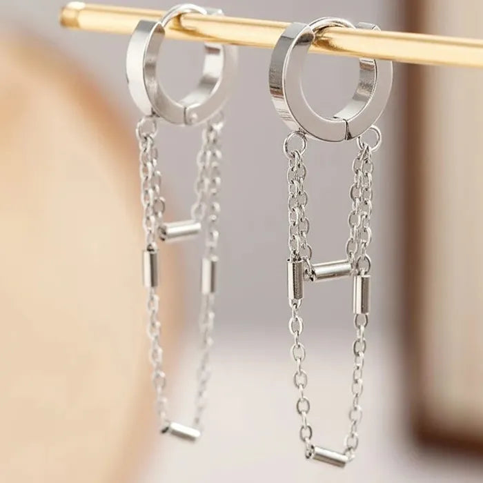 Stainless Steel Geometric Tassel Drop Earrings for Women Vintage Gift