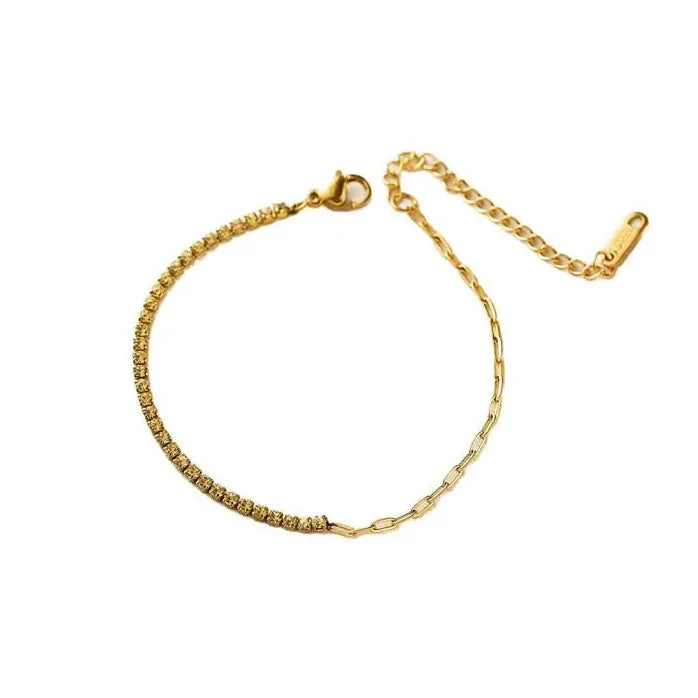 Luxury Colorful Cubic Zirconia Tennis Bracelet Women Stainless Steel Gold Chain Jewelry Gift