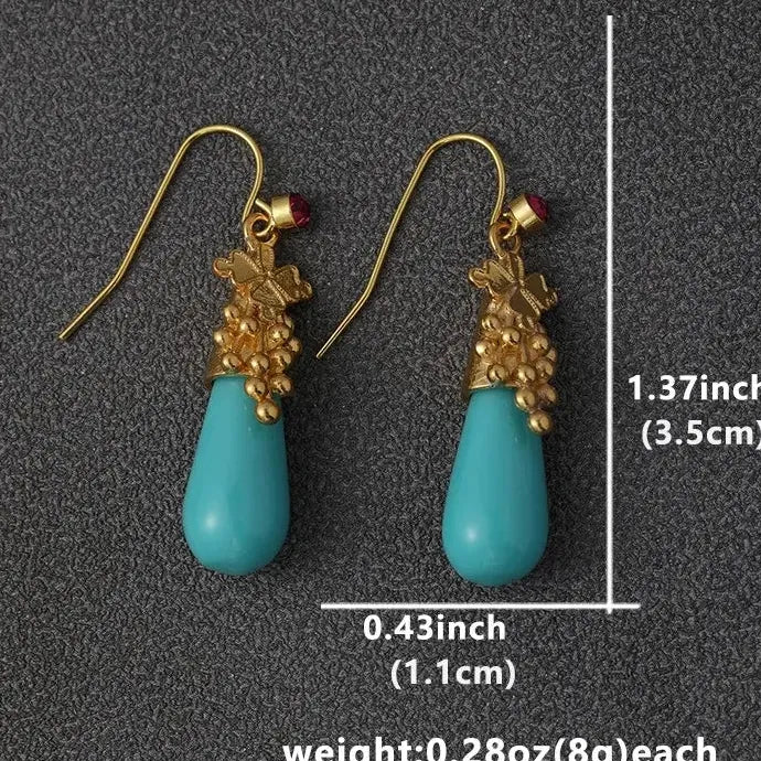 Waterdrop Green Stone Dangle Earrings for Women Gold Color Zinc Alloy Jewelry