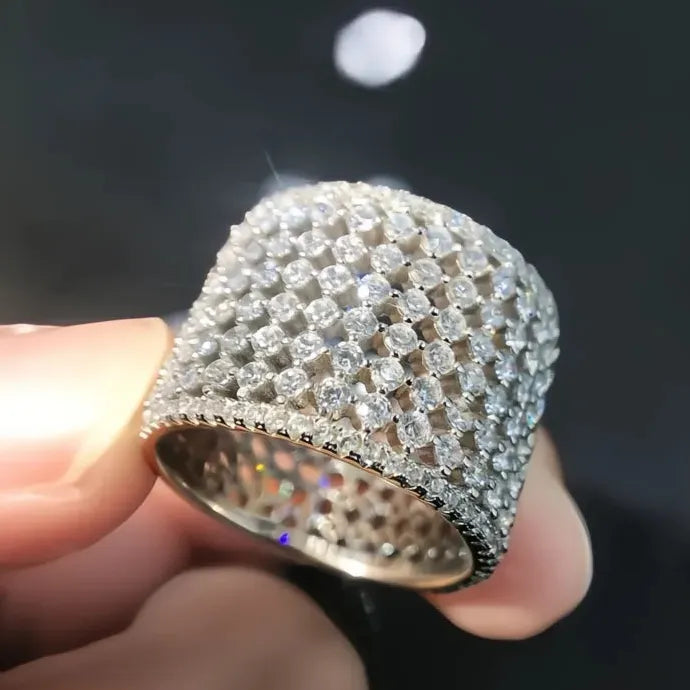 Wide Cubic Zirconia Geometric Brass Wedding Bands for Women Luxury Rings