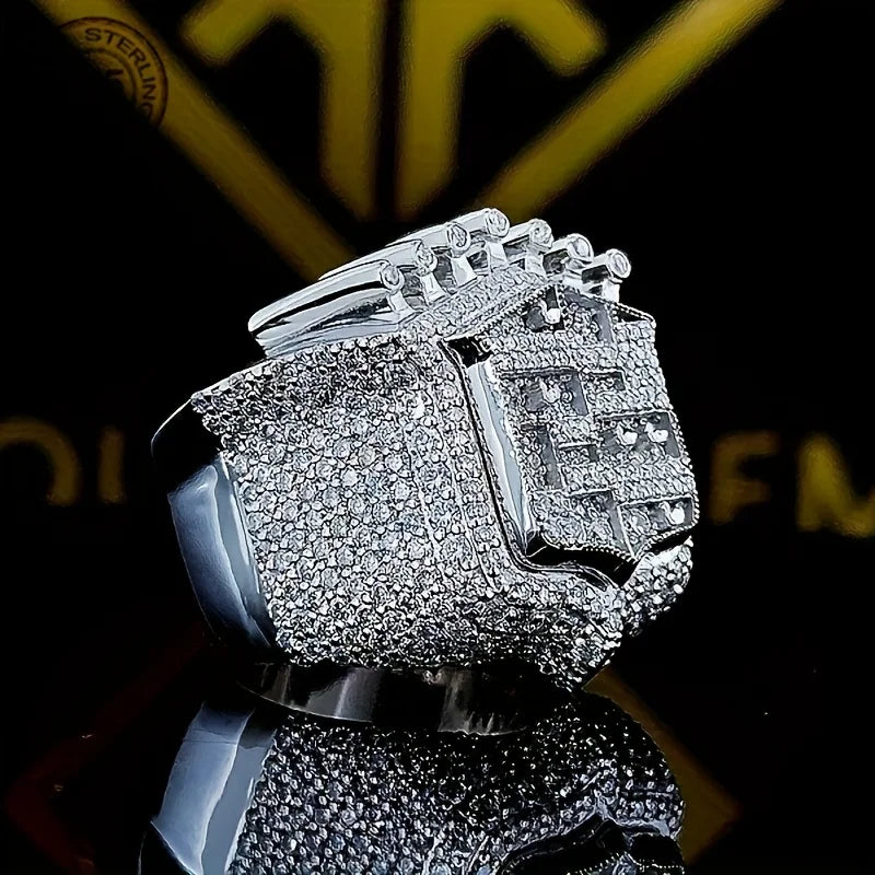 2025 Men’s 925 Sterling Silver Iced Out King Crown Hip Hop Ring White Gold Plated