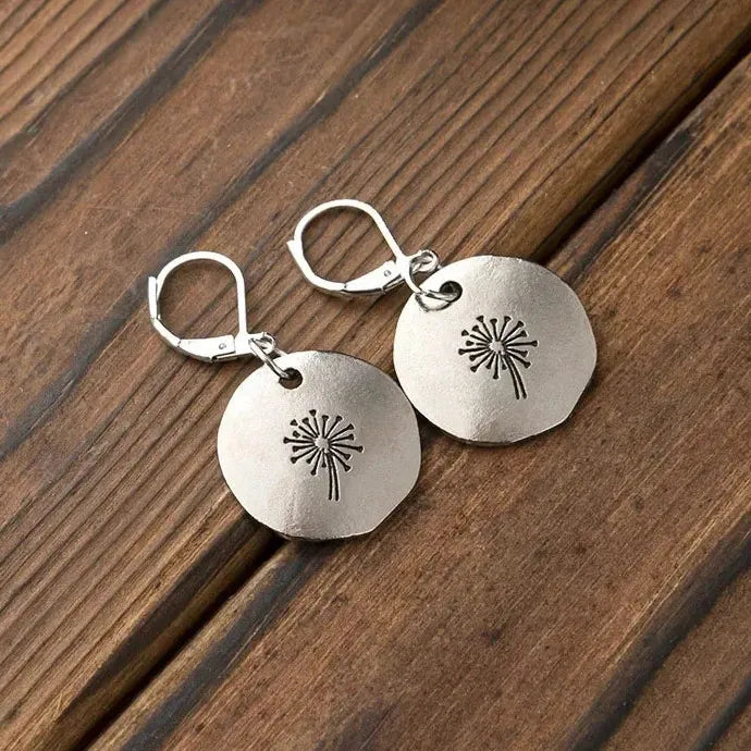 Retro Elegant Dandelion Zinc Alloy Irregular Circular Pendant Earrings for Women