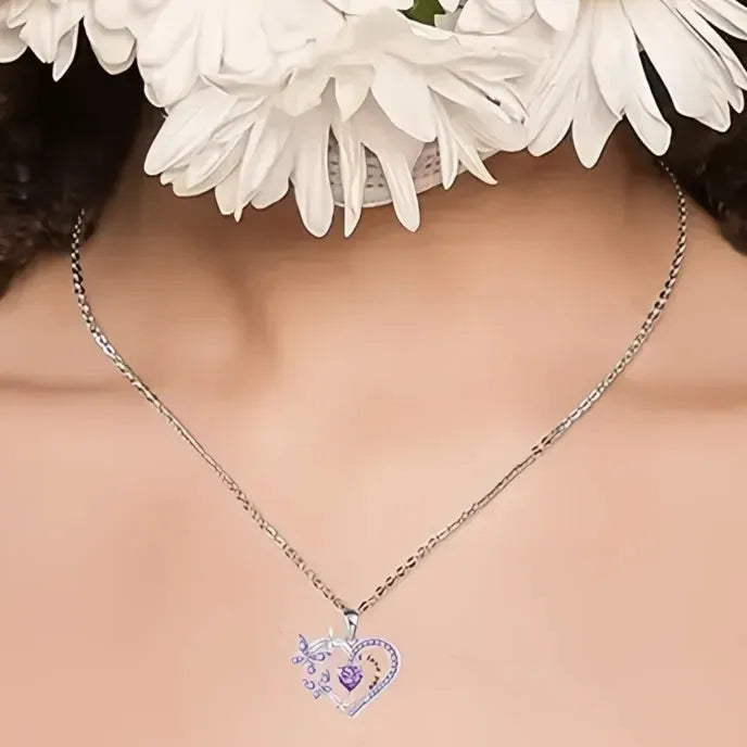 Purple White Butterfly Love Pendant Necklace for Women Cubic Zirconia Wedding Party Jewelry