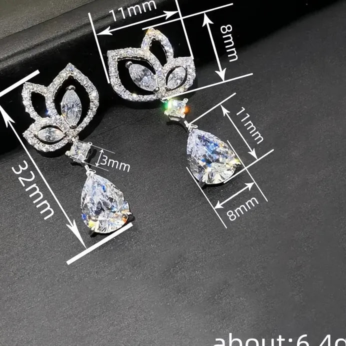 Geometric Flower Drop Earrings with Sparkling Cubic Zirconia for Women