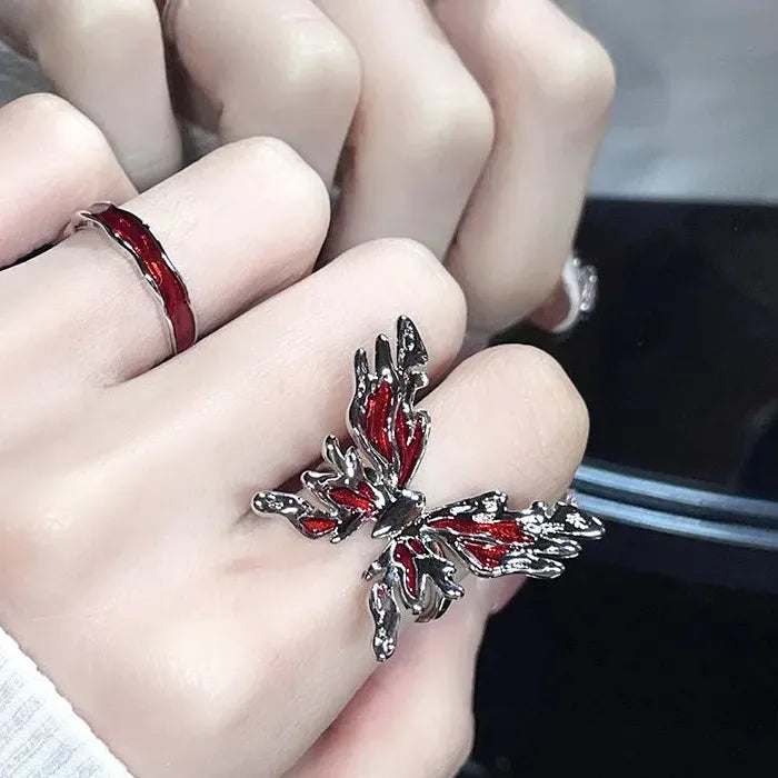 Gothic Butterfly Ring with Red Drop Glaze for Women Men Party Gift