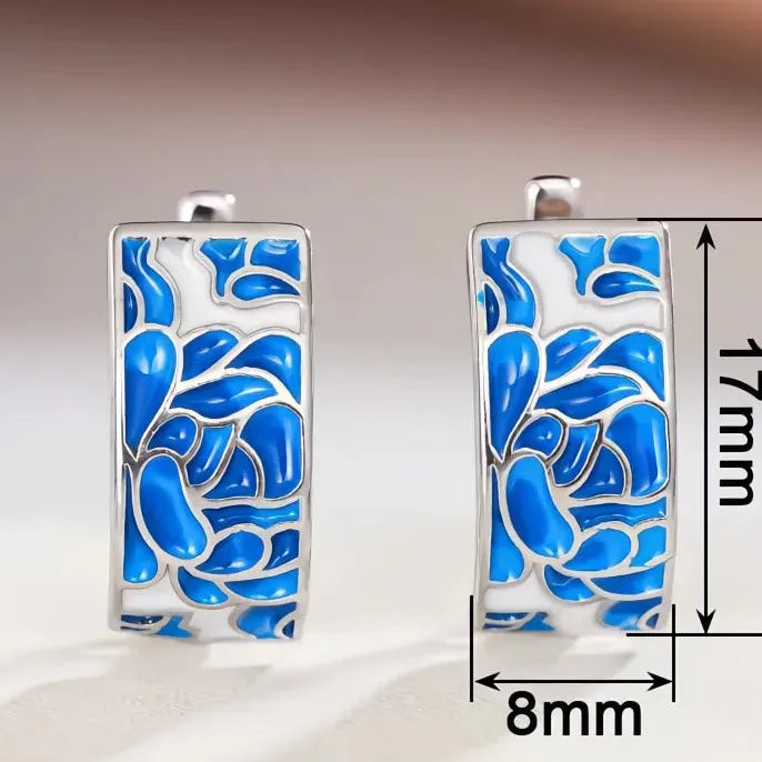 Geometric Hoop Earrings for Women with Blue Flower Design Elegant Jewelry