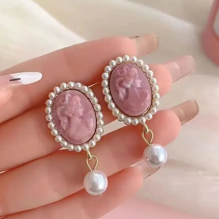 French Vintage Pearl Resin Earrings for Women Elegant Wedding Jewelry