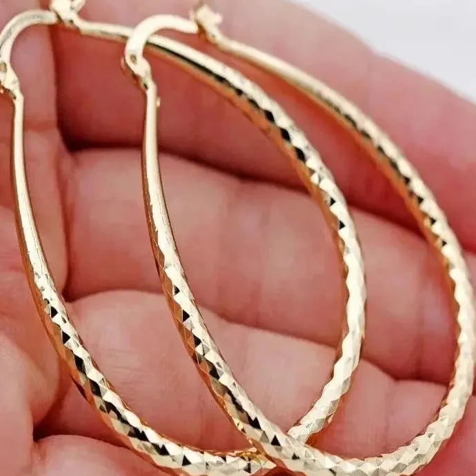 Oval Gold and Silver Large Hoop Earrings Zinc Alloy for Women Gifts