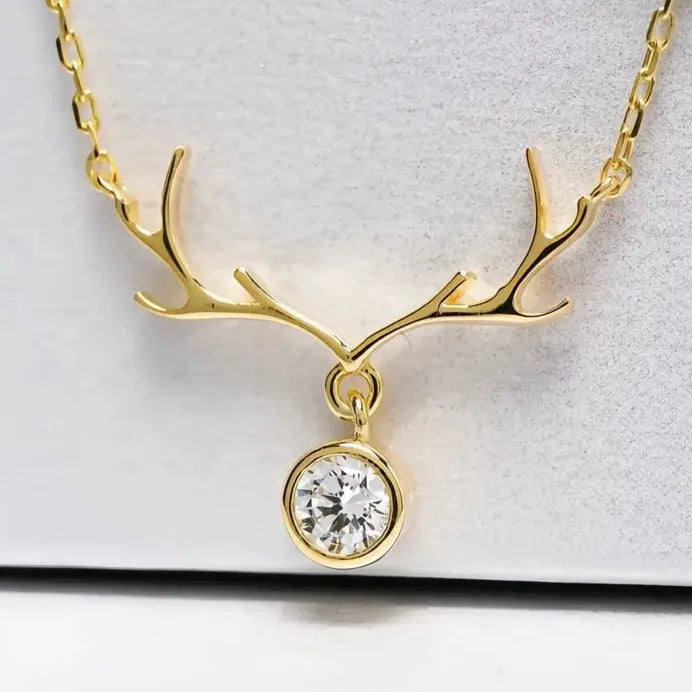 Elk Antler Pendant Necklace for Women with Cubic Zirconia Jewelry
