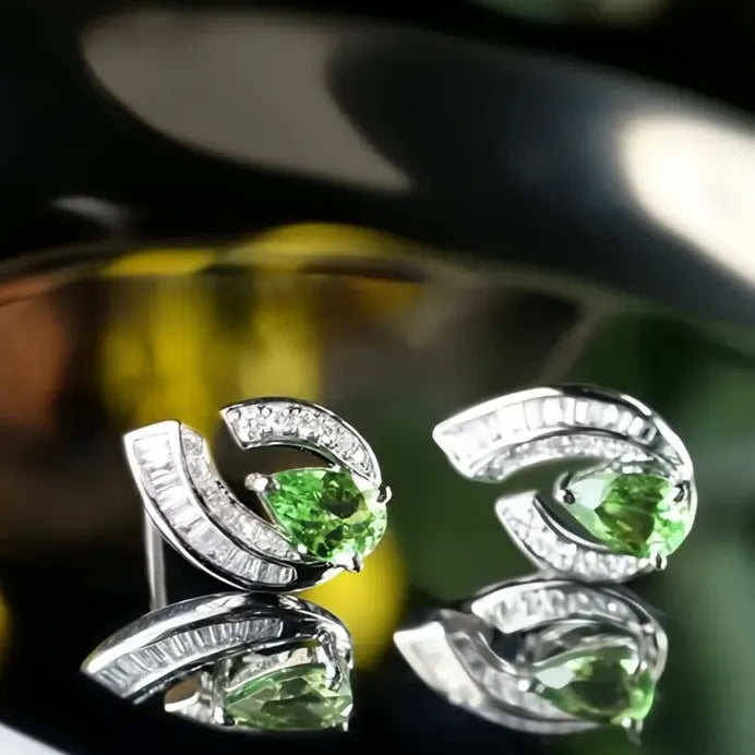Pear Green Geometric Cubic Zirconia Stud Earrings for Women Bridal Jewelry