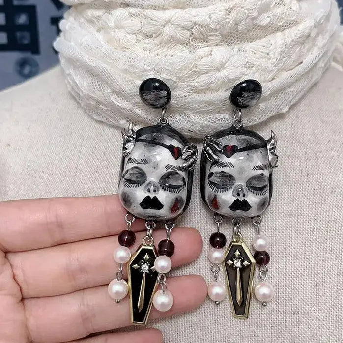 Neo-Gothic Ceramic Copper Geometric Drop Earrings for Women Jewelry Gift