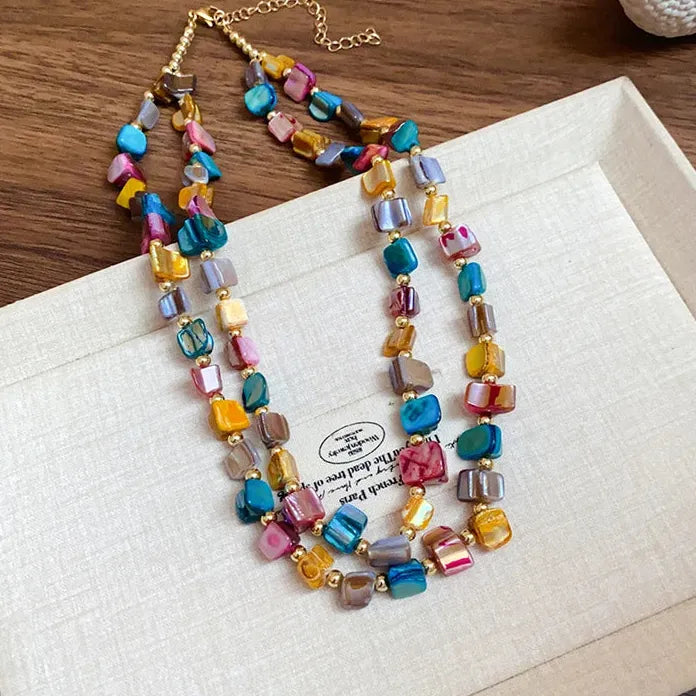 Vintage Bohemian Colored Irregular Double-Layer Natural Shell Necklace Gift