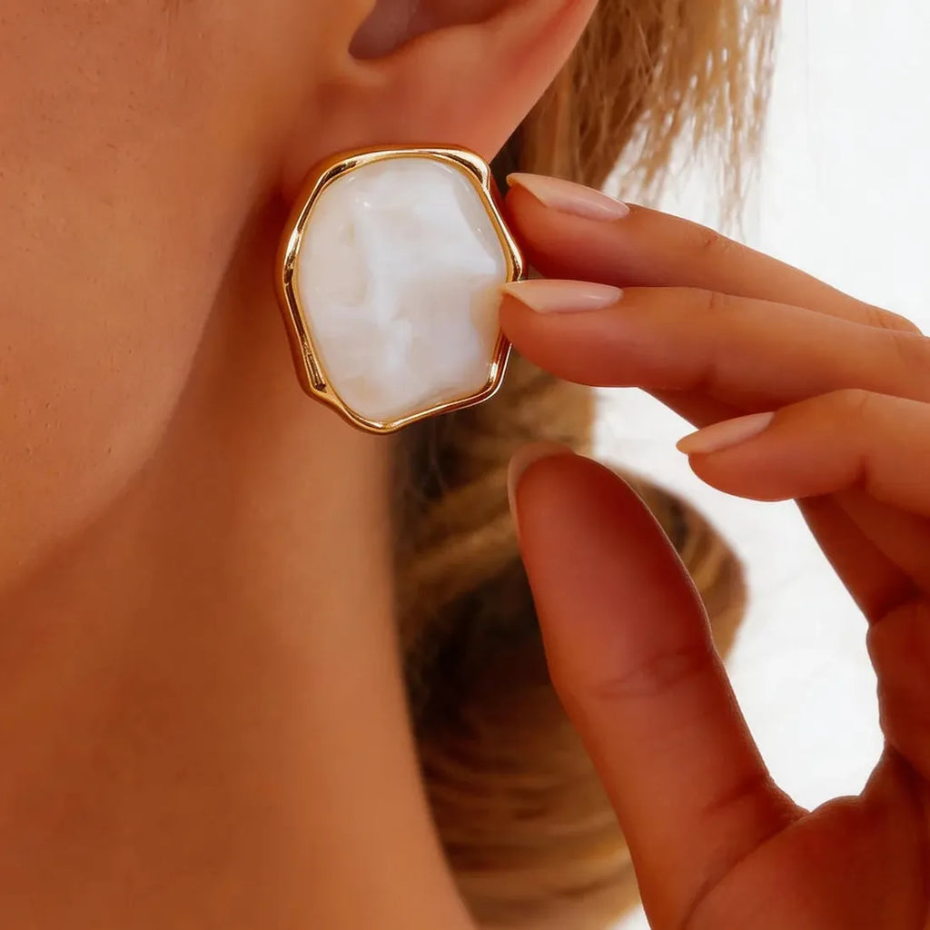 Brown Green White Geometric Stud Earrings for Women Lightweight Fashion Jewelry
