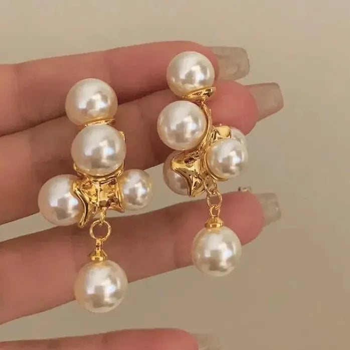 French Style Vintage Simulated Pearl Dangle Stud Earrings for Women Gift Jewelry