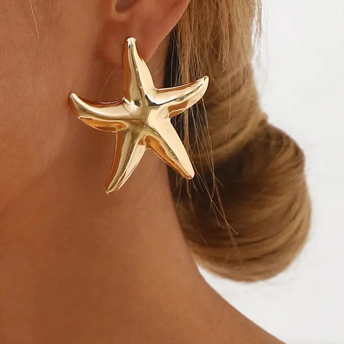 Vintage Gold Starfish Stud Earrings for Women Ocean Jewelry Celestial Gift