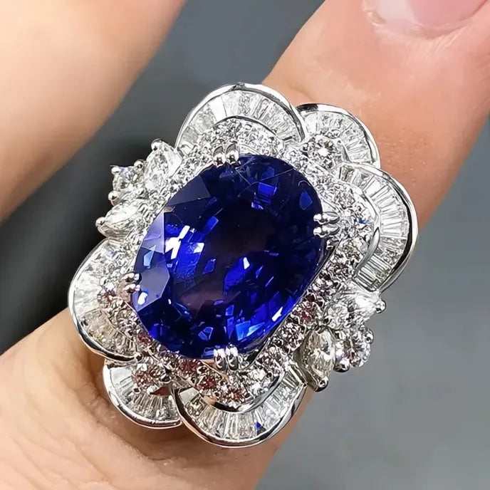 Women’s Elegant Wedding Engagement Ring Sparkling Blue Cubic Zirconia Brass Fashion Jewelry