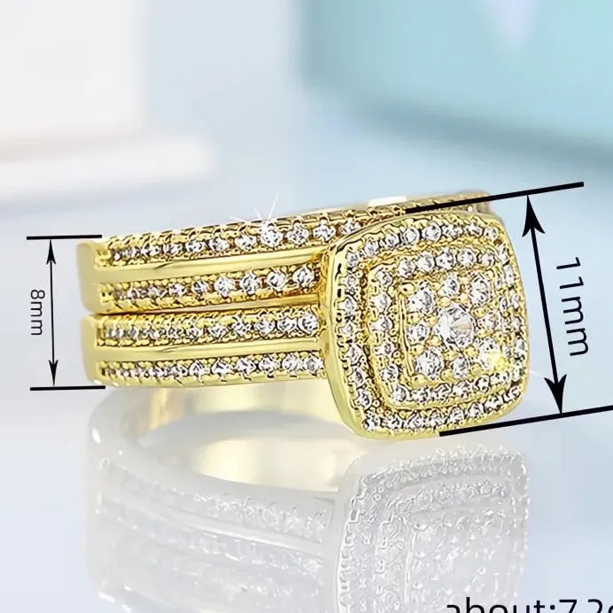 Elegant Gold Brass CZ Rings Set for Women Wedding Bridal Party Jewelry