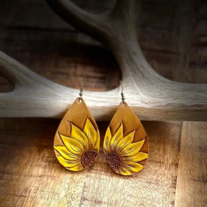 Retro Geometry Leaves Sunflower Zinc Alloy Women's Ethnic Bohemian Earrings