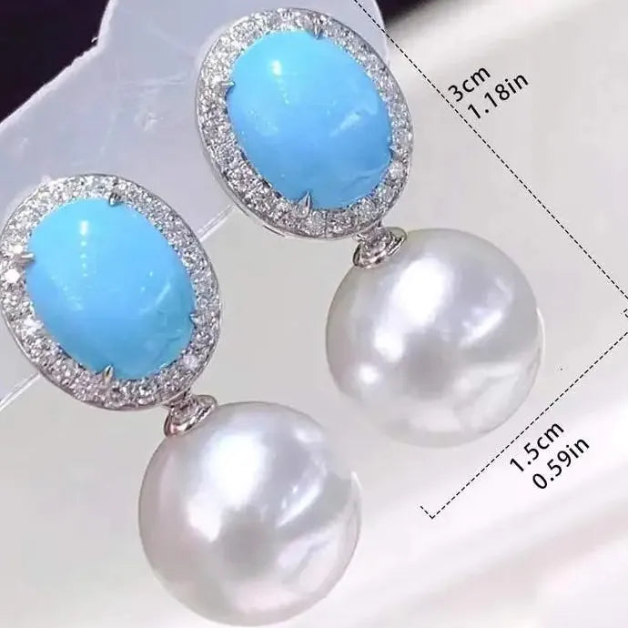 Blue Gemstone Imitation Pearl Drop Earrings for Ladies Wedding Engagement Jewelry
