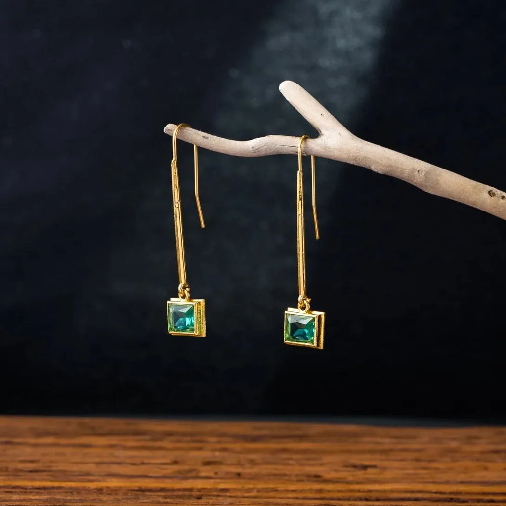 Geometric Square Gold Drop Earrings Women Zinc Alloy Long Hook Jewelry