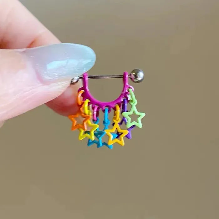 Stainless Steel Colourful Star Tassel Ear Cuff Stud for Women Gift