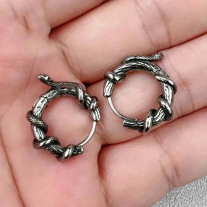 Vintage Black Snake Hoop Earrings Punk Rock Animal Jewelry for Men Women