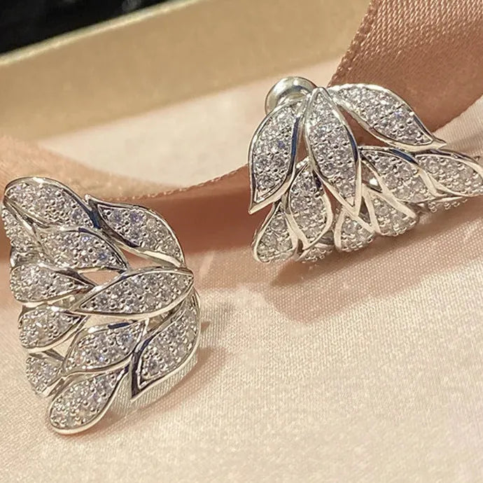 Copper Silver Leaf Crystal Cubic Zirconia Earrings for Women Wedding Party Jewelry