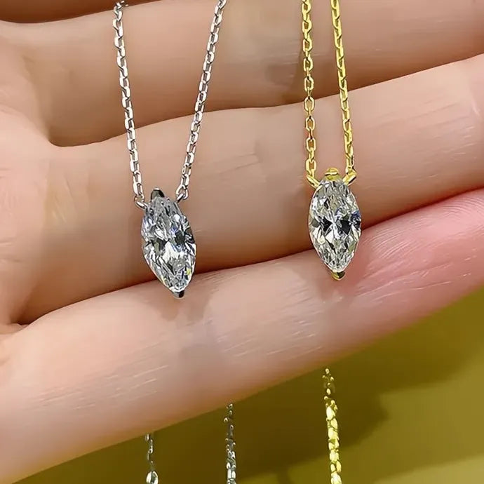 Marquise CZ Pendant Necklace Women Minimalist Brass Wedding Jewelry