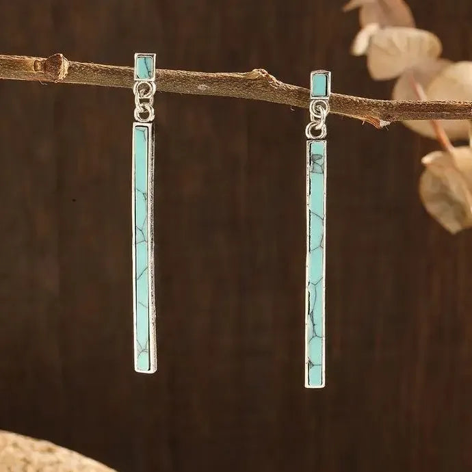Retro Bohemian Lapis Lazuli Earrings Zinc Alloy Drop Pendant Jewelry Women