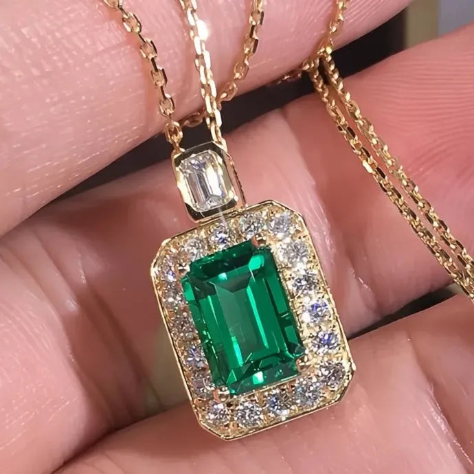 Gold Color Geometric Necklace Women Luxury Green Cubic Zirconia Bridal Gift