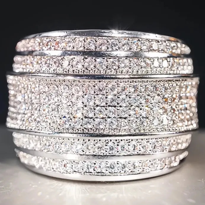 Luxury Women’s Geometric Cocktail Ring with Sparkling Cubic Zirconia