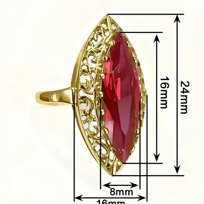 Marquise Red Cubic Zirconia Brass Ring for Women Wedding Party Jewelry