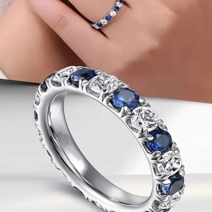 Blue White Round Cubic Zirconia Geometric Wedding Promise Ring 2023 Brass