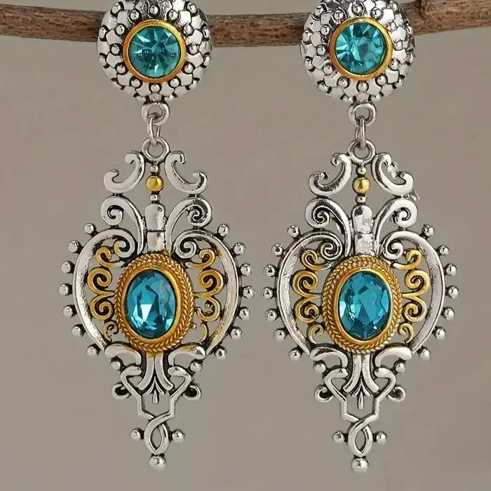 Retro Silver Drop Earrings for Women Long Glass Zinc Alloy Jewelry Hot Sale