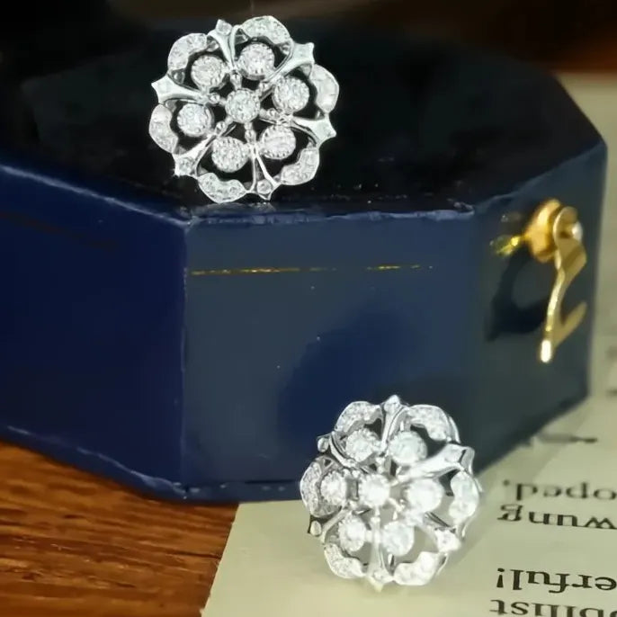Geometric Flower Cubic Zirconia Stud Earrings for Women Wedding Party