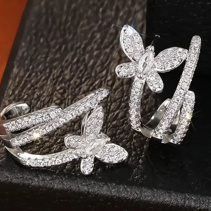 Women Geometric Hoop Earrings Butterfly Design Cubic Zirconia Copper Jewelry